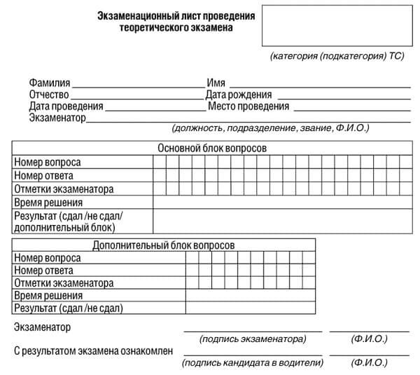 купить лист сдачи теоретического экзамена ПДД в Самаре